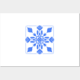 Acanthus Tile in Blue on White Background Posters and Art